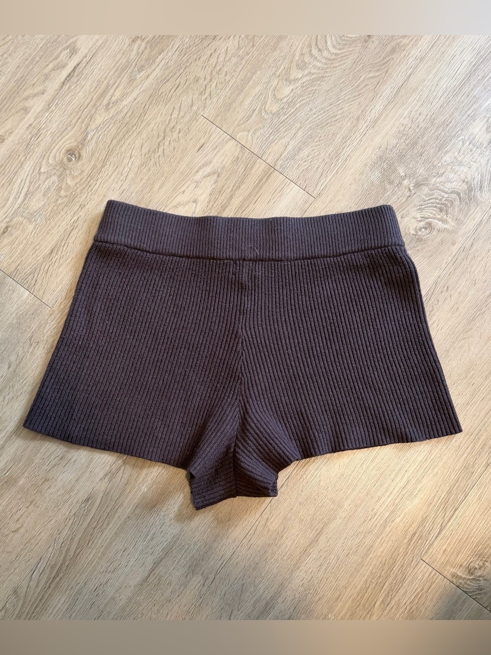 Ribbed Mid Waist Women's Shorts - Brown